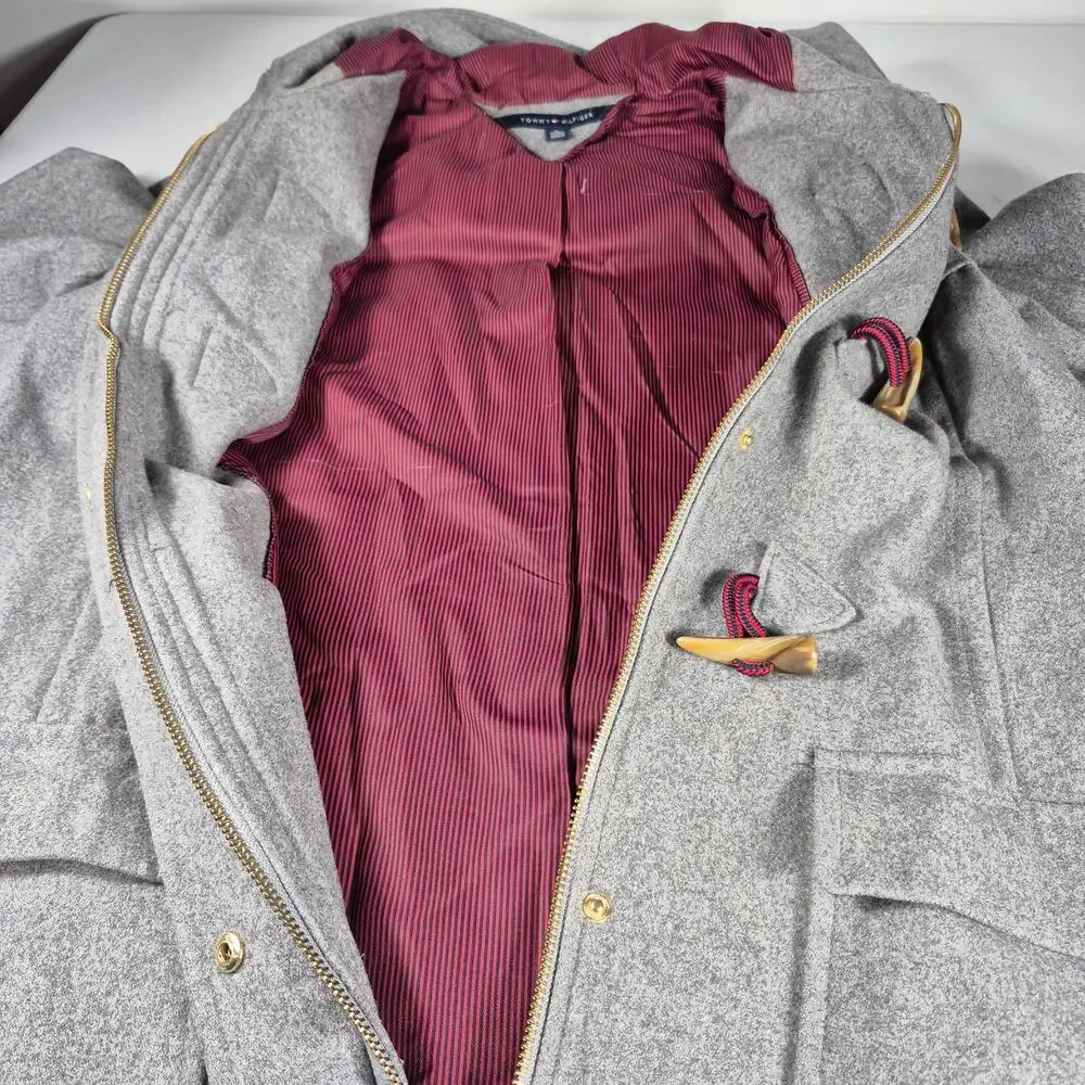 Tommy Hilfiger Gray Wool Toggle Duffle Hooded Coat Jacket Women's XL